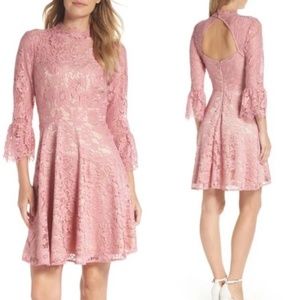 Eliza J | Bell Sleeve Lace Fit & Flare Dress in Dusty Rose size 4P